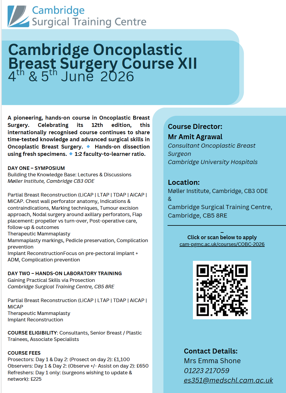 Cambridge Oncoplastic Breast Surgery Course XII Flyer Jun26
